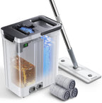 ADICOM Mop and Bucket Set | Auto-Spray Cleaning | Dirty Water Separation Keep Water Fresh | Flat Mop & Bucket with Scraper | 3X Washable Pads | Mops for Floor Cleaning All Floors Tile Wall Window