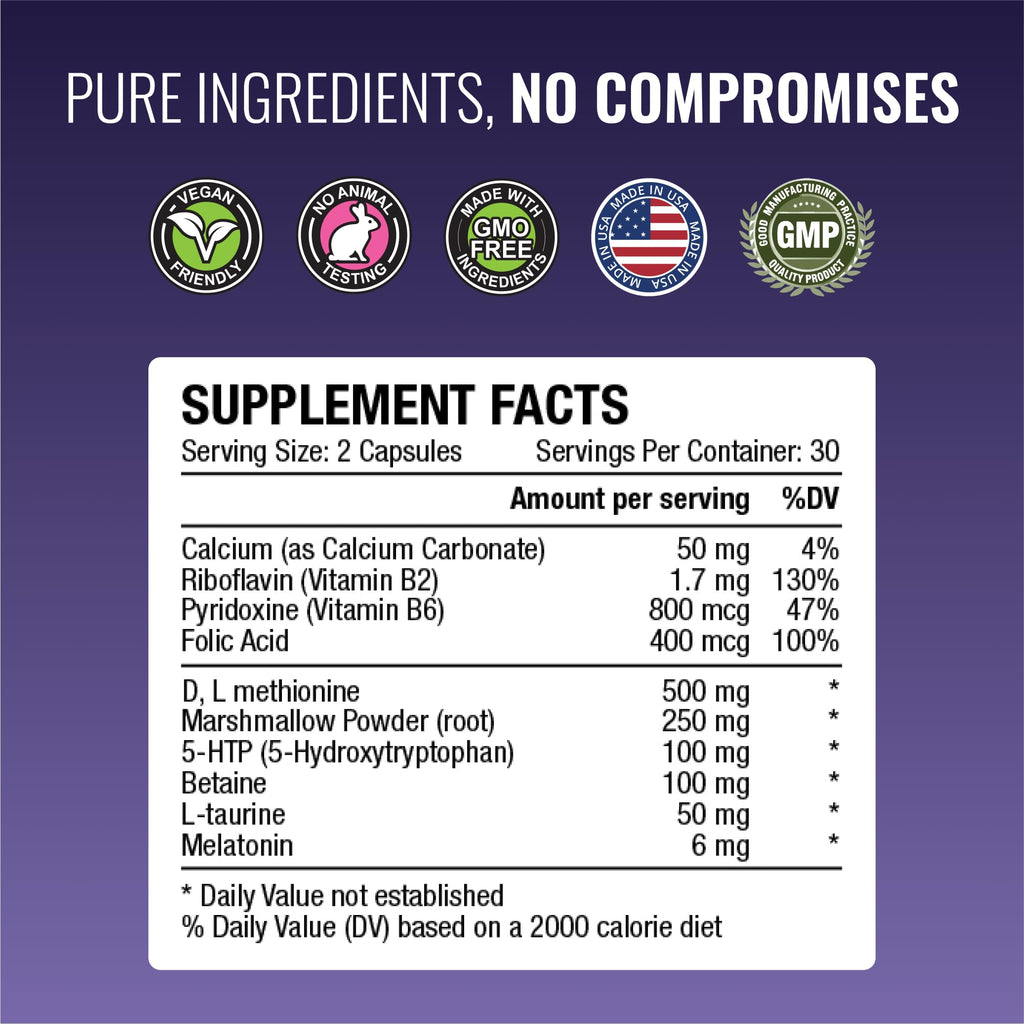 Approved Science® Acid Reflux Support - with Melatonin, Marshmallow Root, L-Taurine - 60 Capsules - Vegan