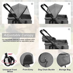 BestPet 3-Wheels Pet Stroller - Dog & Cat Premium 3-in-1 Multifunction Detachable Carrier Lightweight Folding Travel Stroller, Grey