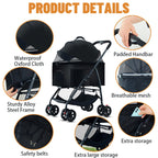 ZHUOKECE 3-in-1 Pet Dog Stroller, Dog Wagon with Removable Carrier, Cat Stroller for Medium Dogs Up to 55lbs (Black)