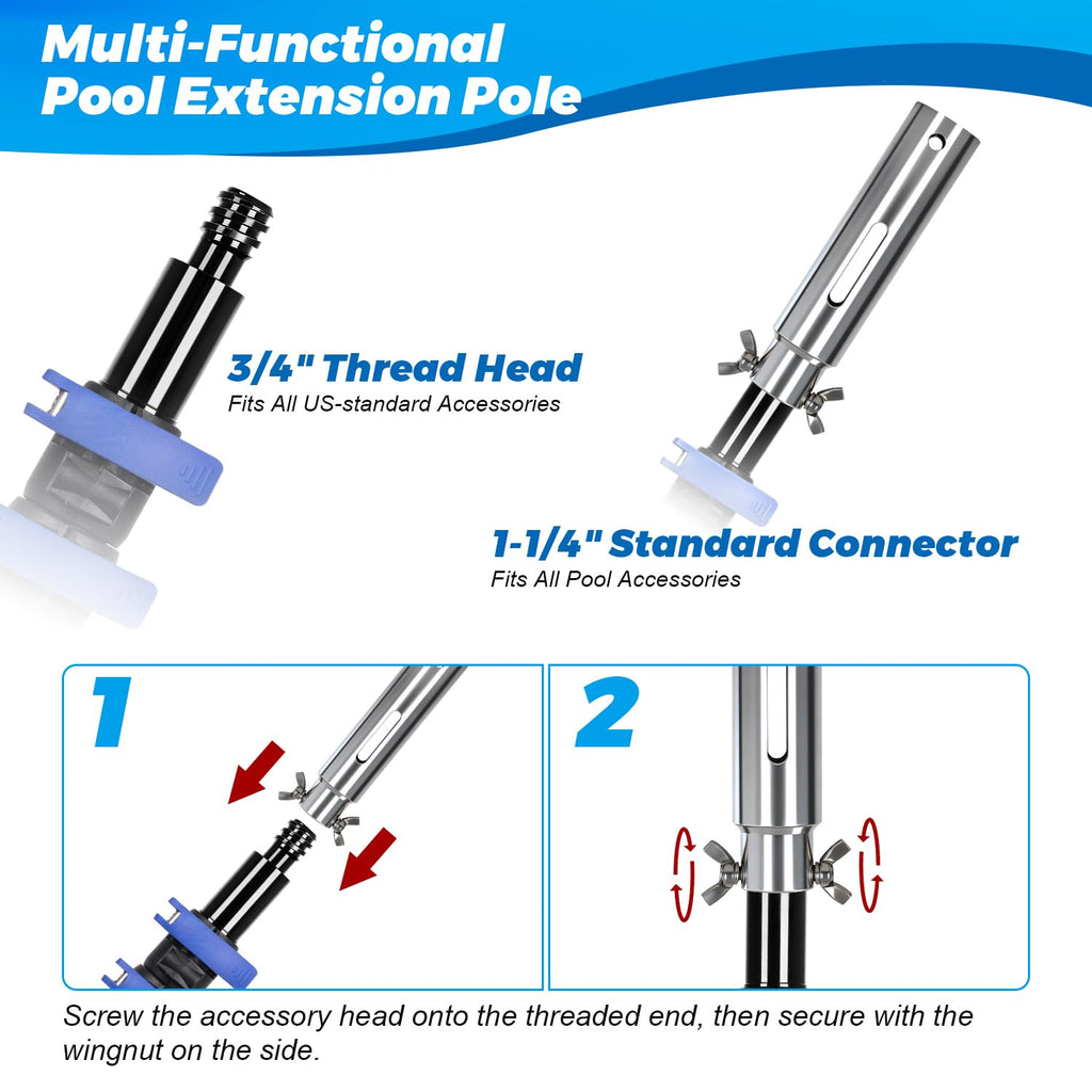 DOBEN Carbon Fiber Pool Pole, 16FT Heavy Duty Telescopic Pool Pole, Universal Extension Pole for Nets, Skimmers, Brushes