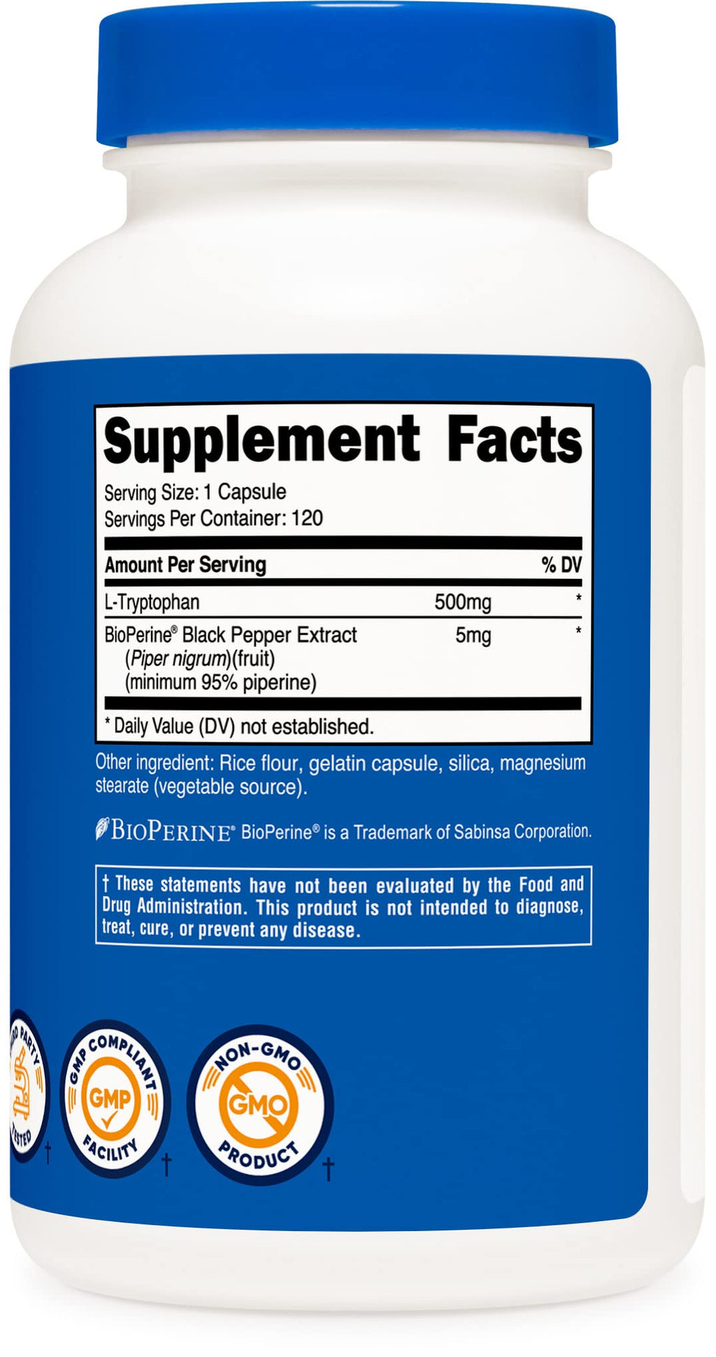 Nutricost L-Tryptophan 500mg, 120 Capsules (2 Bottles)