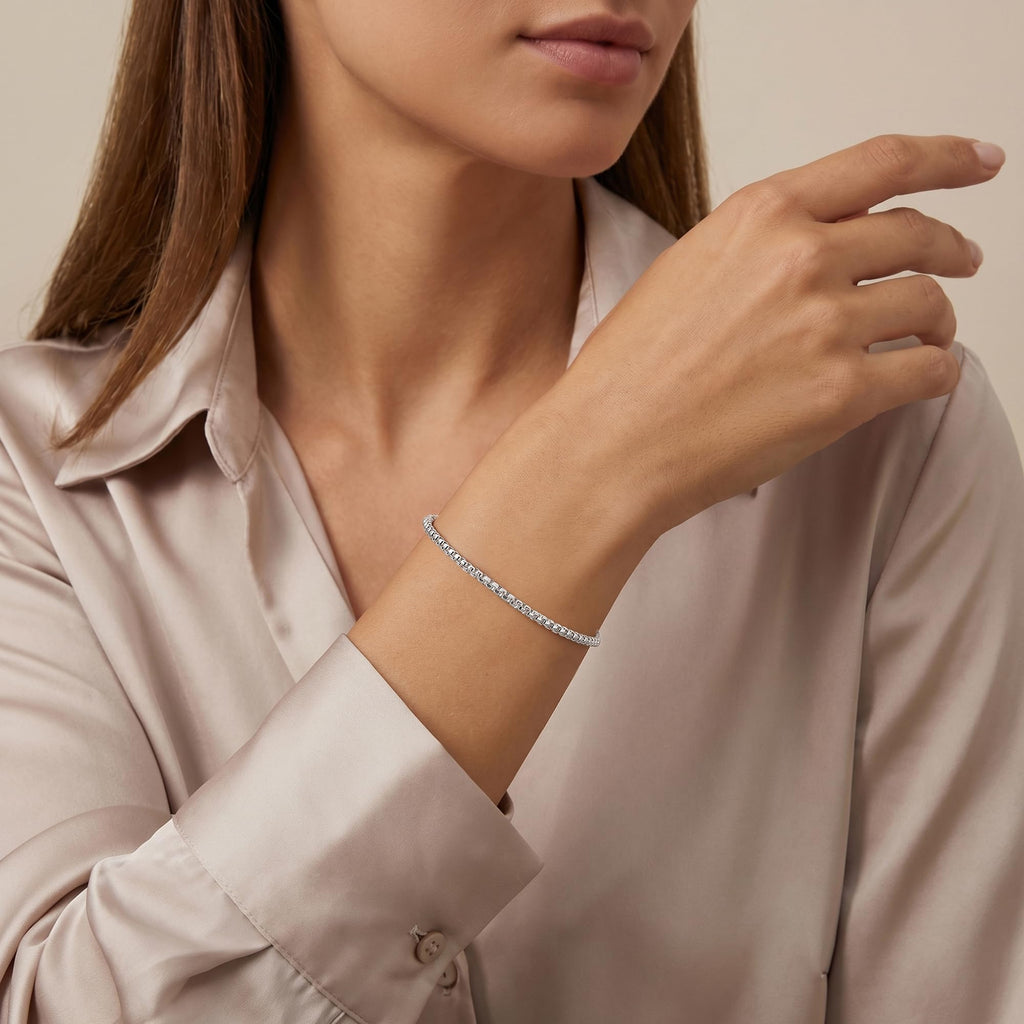 TOPCRED 925 Sterling Silver 3mm Box Chain Bracelet for Women 7 Inches