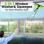 LILISPAI 67'' Window Squeegee Cleaner Tool with Extension Pole, 2-in-1 Squeegee for Window Cleaning Kit with Scrubber and Rotating Head, 2 Blade 2 Scrubber for Indoor & Outdoor High Windows