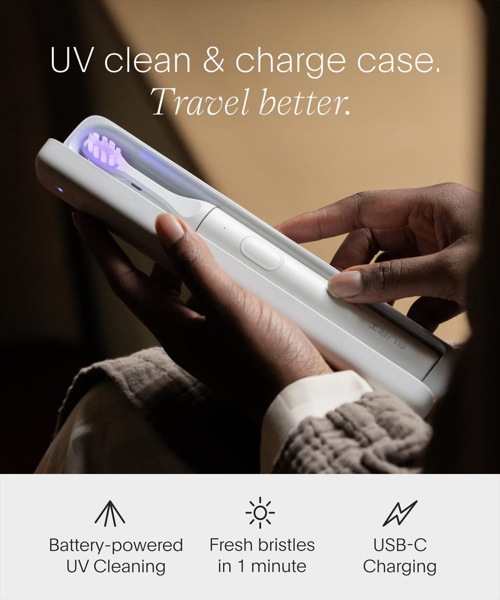 SURI 2.0 New Sonic Electric Toothbrush with Pressure Sensor & UV-Cleaning Travel Case | 1 Month+ Battery | Electric Toothbrush for Adults | Travel Toothbrushes | Tooth Brush | White