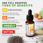 (2 Pack) Organic Vitamin D3 K2 Drops 5000 IU with MCT Oil Omega 3 - Maximum Strength Liquid D3 with No Fillers, Non-GMO for Faster Absorption, Immune Support (Strawberry, 2 Fl Oz)