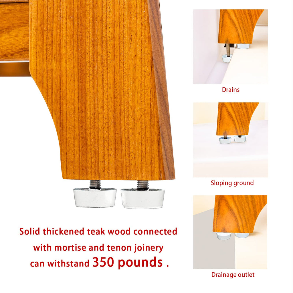 NNN 24" Commercial Teak Shower Bench - 8 Non-Slip Leveling Feet & 350 lbs Capacity | Rock-Solid Stability for Seniors & Spa Safety | Waterproof Design for Saunas/Outdoor Pools (Patented)