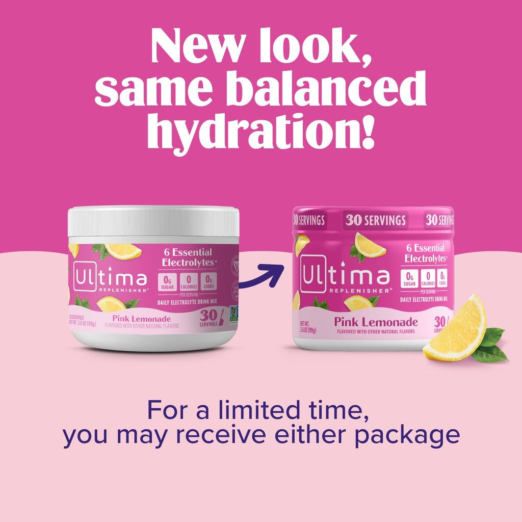 Ultima Replenisher Daily Electrolyte Powder Drink Mix – Pink Lemonade, 30 Servings Canister – Zero Sugar Hydration Powder with 6 Electrolytes & Minerals – Sugar Free, Plant-Based & Keto Friendly