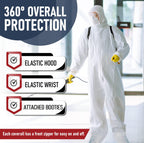 Medical Nation Hazmat Suits Disposable | 25 Pack | Protective Coveralls with Attached Hood and Boots | Heavy Duty Full Body Painters Suit for Adults - Breathable & Water Resistant | Extra Large