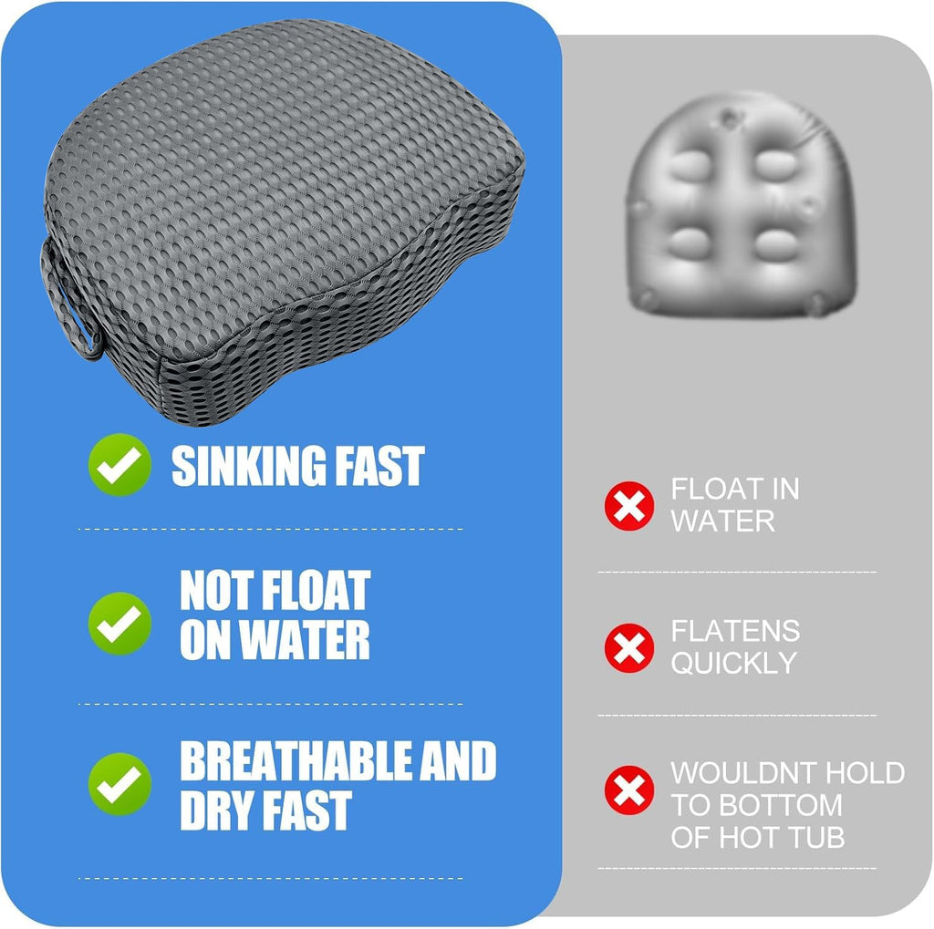 Hot Tub Booster Seat for Adults, Weighted 5" Extra Thick Spa Cushion, 4+ lbs Core Stays Submerged No Floating, 3D Air Mesh Quick Dry, Non-Slip Seat Riser for Jacuzzi, Bathtub & Outdoor Spa(Grey)