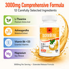 Kroppssund Dopamine Supplements with L-Theanine & Ashwagandha, 12-in-1 Extended Release Formula, 3000mg Per Serving, 90 Tablets (1 Bottle)