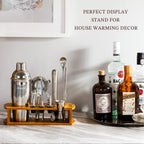 KITESSENSU Cocktail Shaker Set Bartender Kit with Stand | Bar Set Drink Mixer Set with All Essential Accessory Tools: Martini Shaker, Jigger, Strainer, Mixer Spoon, Muddler, Liquor Pourers |Silver