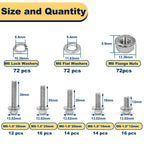 Vifmy 1/4-20 Bolt x (Length 3/4", 1", 1-1/4") 304 Stainless Steel Flange Head Bolts Assortment Kit (248 Pack) with 1/4 20 Bolt, Serrated Flange Nuts, Washers, Full Thread
