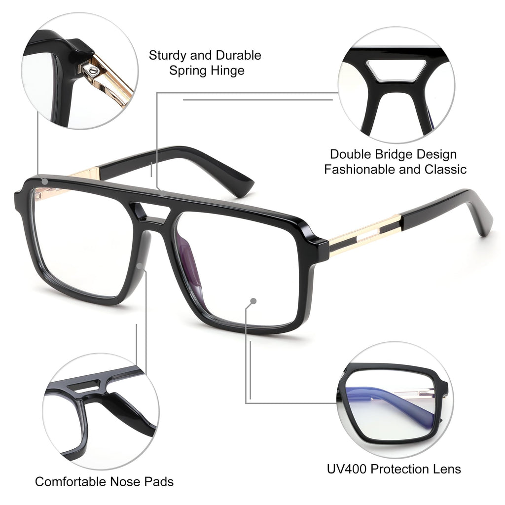 FEISEDY Retro Aviator Blue Light Glasses for Men Women Square Frame Computer Reading/TV/Phones Glasses B0209