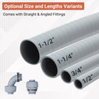 Neorexon Liquid-Tight Conduit 50 ft and 10 Pieces of Connector Kit, Electrical Conduit 1/2 50ft w/UL Certification, Flexible Conduit with 5 Straight and 5 90-Degree Conduit Connector Fittings