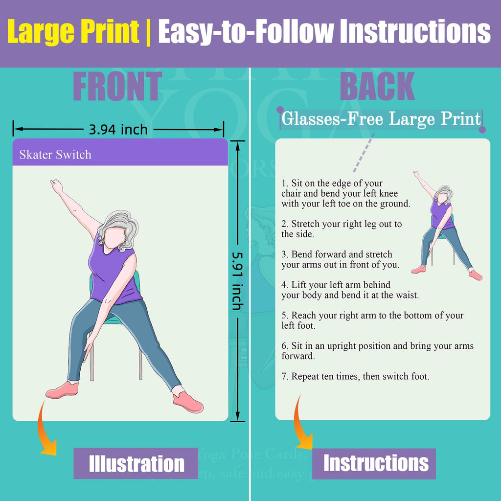 Chair Yoga Cards for Seniors Over 60, 53 Chair Yoga Pose with Step-by-Step Guides, Large Print Exercise Cards for Elderly, Gifts for Grandparents,Grandpa,Grandma,Get Well Gifts