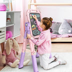 Amagoing Easel for Kids, Adjustable Standing Art Easel for Toddler, Double Side White Chalk Board with Painting Accessories, Birthday Christmas Gift for Little Girls and Boy Age 3 4 5, Pink
