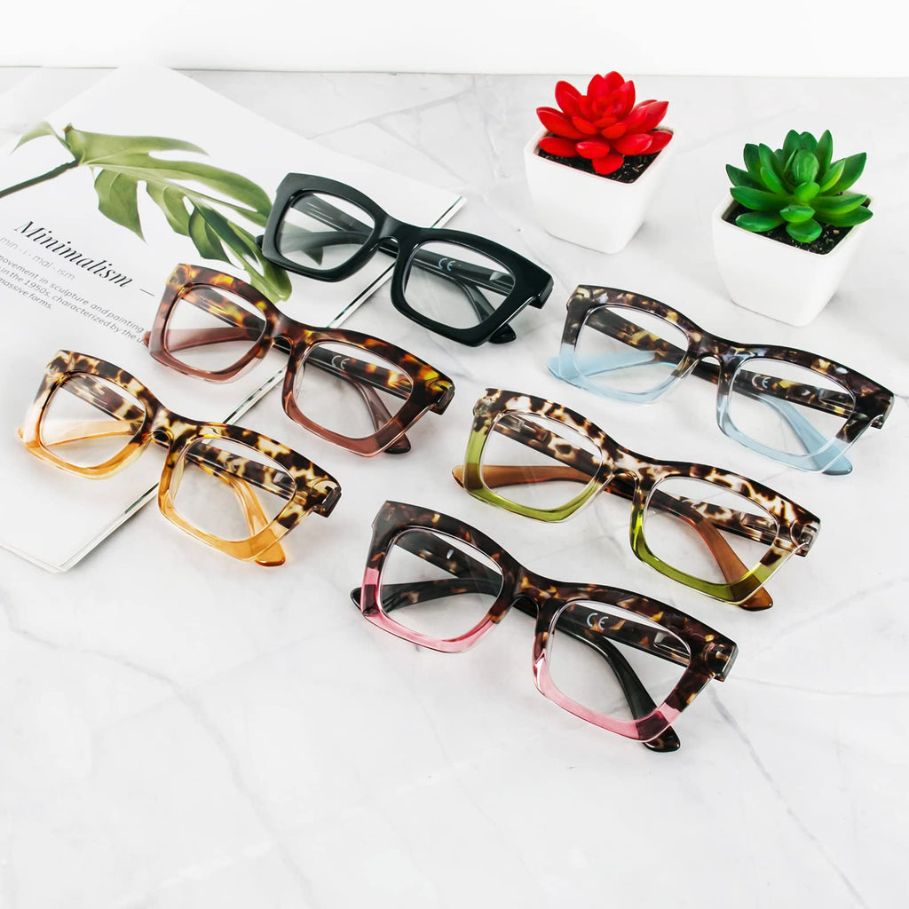 REAVEE 6 Pack Oprah Style Reading Glasses for Women Blue Light Blocking Cute Square Computer Readers with Spring Hinge 2.0