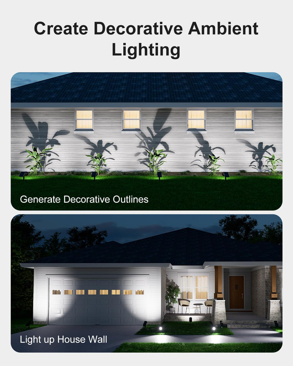 2 Pack Solar Spotlights Outdoor Waterproof for Flag, Tree, Statue, Number Sign, Plant Pot, Bright LED Outside Landscape Flood Lamp for Accent Uplighting Yard, Garden, Driveway, Walkway, Porch, Fence