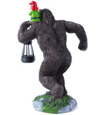 Solar Bigfoot Garden Statue with Gnome & Lantern, 16 Inch Sasquatch Decor
