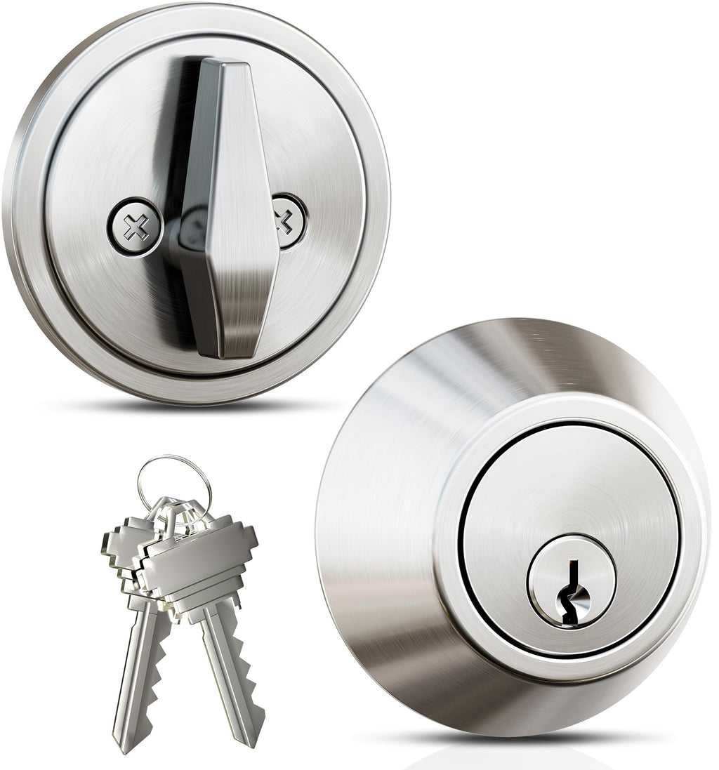 Veise Single Cylinder Deadbolt Lock, Easy Installation Keyed One Side with Thumb Turn Inside, Security Door Lock for Front Entry & Garage Door, Heavy Duty, Brushed Nickel