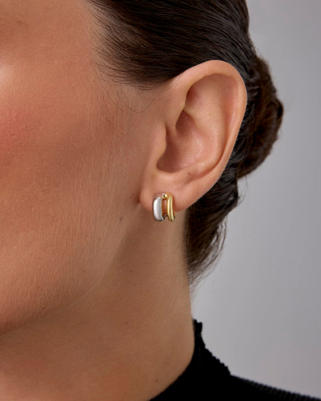 PAVOI Double Huggie Earrings, Two Tone Gold, Size 11.7 x 10.5 Millimeters