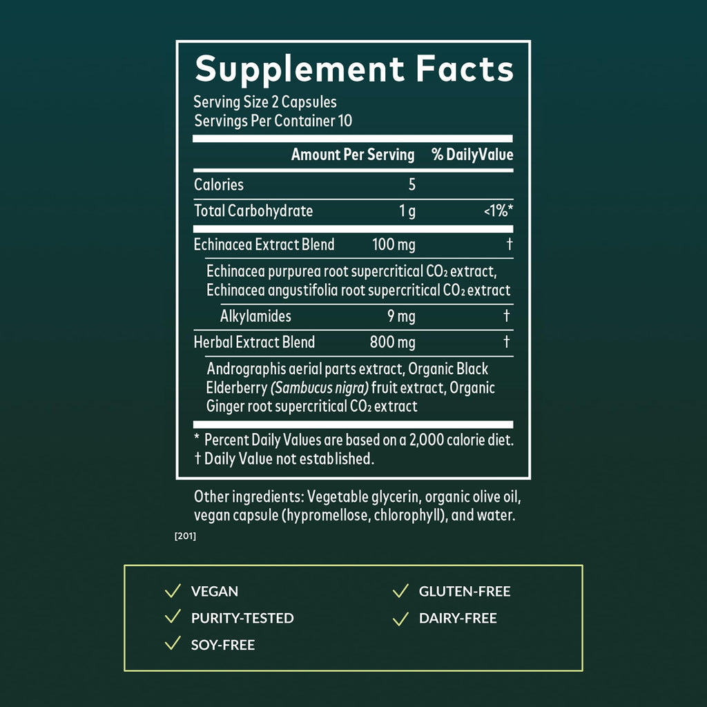 Gaia Herbs Quick Defense - Fast-Acting Immune Support Supplement* - Echinacea, Black Elderberry, Ginger & Andrographis - 20 Vegan Liquid Phyto-Caps (10 Servings)