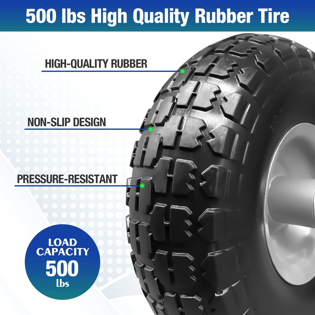 4 Pcs 4.10/3.50-4 Flat Free Tires and Dolly Wheel,10" Solid Non-inflated Tires Wheels with 5/8 Ball Bearings, 2.24" Offset Hub for Wheelbarrow, Wagon Carts, Trolley, Hand Truck, Various Tool Carts