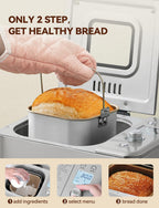 Neretva Bread Maker, 20-IN-1 2LB Bread Machine Dual Heater Bread Maker Machine Automatic with Nonstick Ceramic Pan, 15H Timer & 1H Keep Warm Set, Low Noise, Stainless Steel Breadmaker Recipe-Silver
