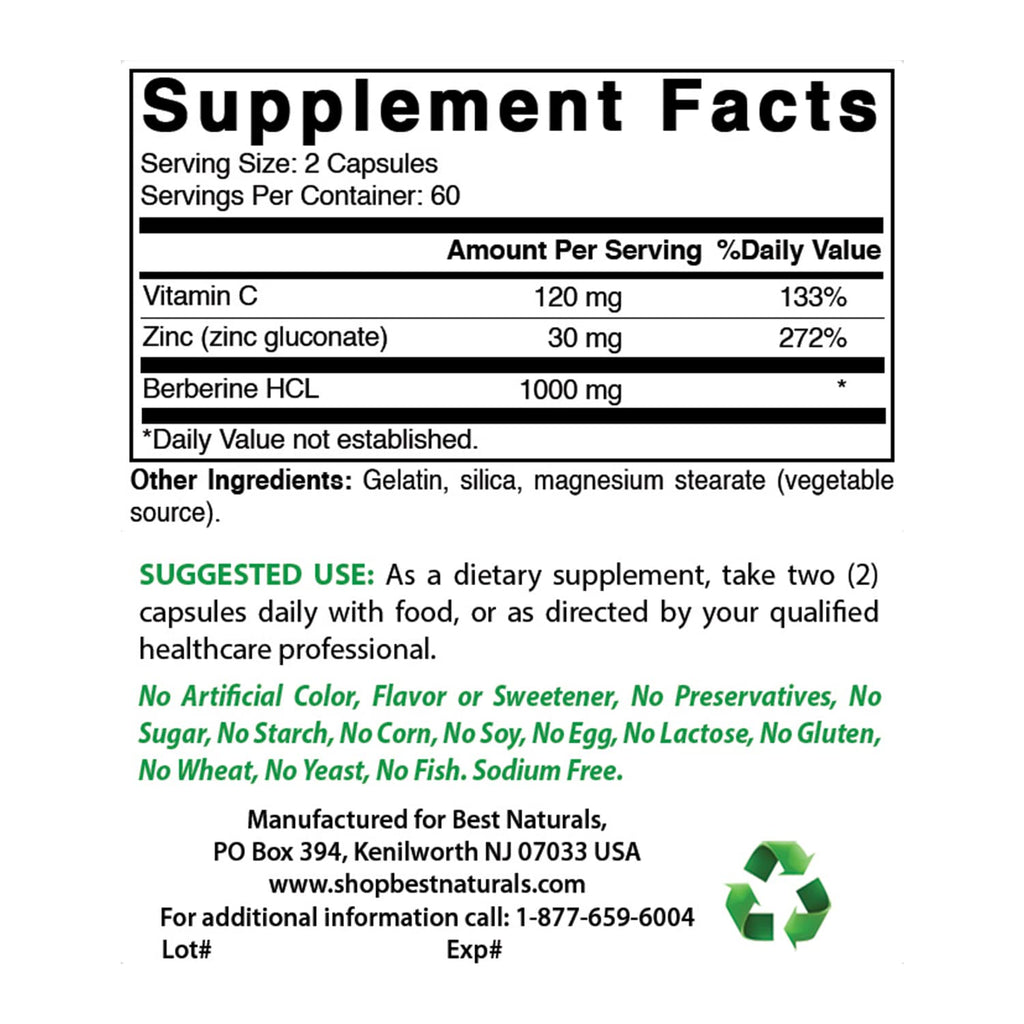 Best Naturals Berberine Plus 1000 mg/Serving 120 Capsules (120 Count (Pack of 3))