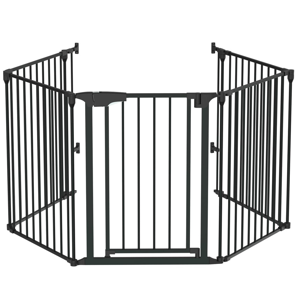 Bonnlo 120 Inches Wide Configurable Baby Gate, Fireplace Safety Fence/Guard, Adjustable 5-Panel Metal Play Yard for Toddler/Pet/Dog, Christmas Tree Fence, Includes 4 Pack of Wall Mounts, Black