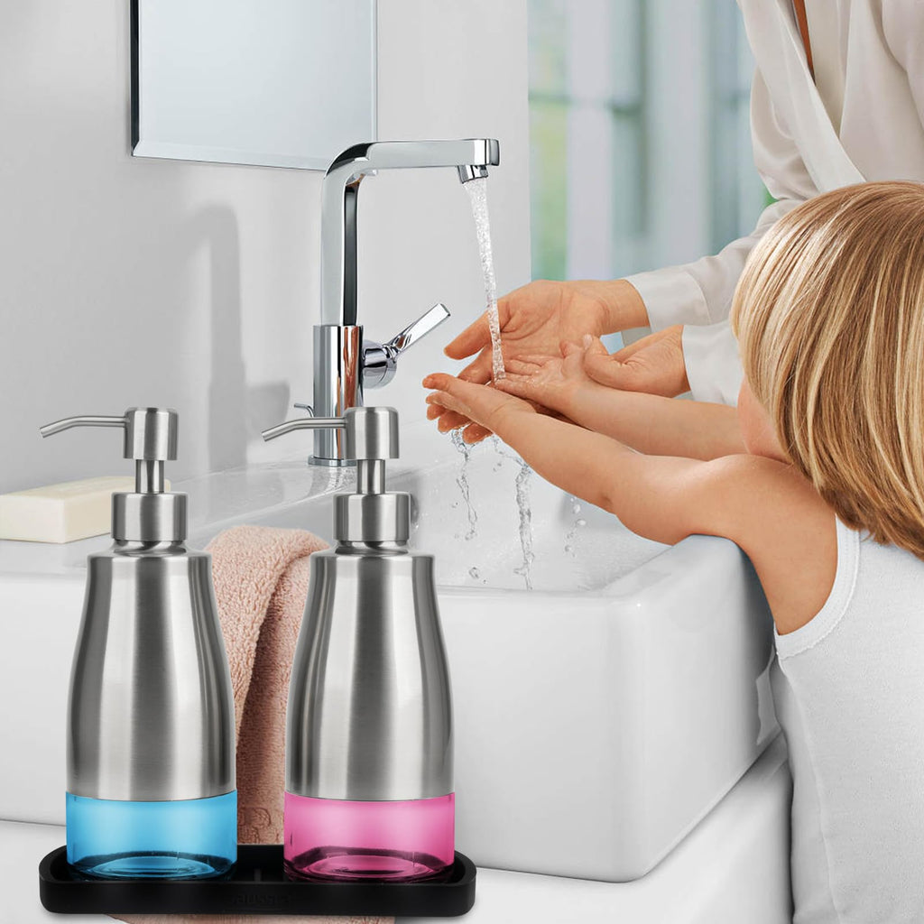 Gaussra Kitchen Soap Dispenser with Silicone Tray & Stickers 11 OZ / 320 ML