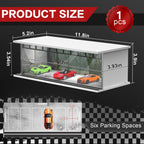 SAMYUCHO 1/64 Scale Diecast Display Case for Hot Wheels Matchbox Cars, Toy Car Model Mini Garage with LED Light and Acrylic Cover, Stackable Parking Lot Diorama Storage for Collection Present