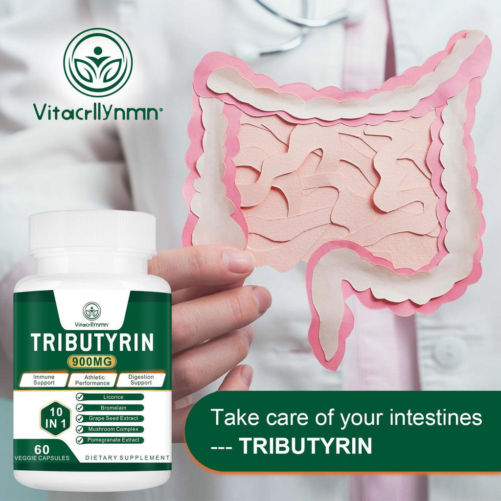 VITACRLLYNMN Tributyrin Supplement - Butyrate Precursor for Gut Barrier Support, Leaky Gut Support, Digestion 60 Count