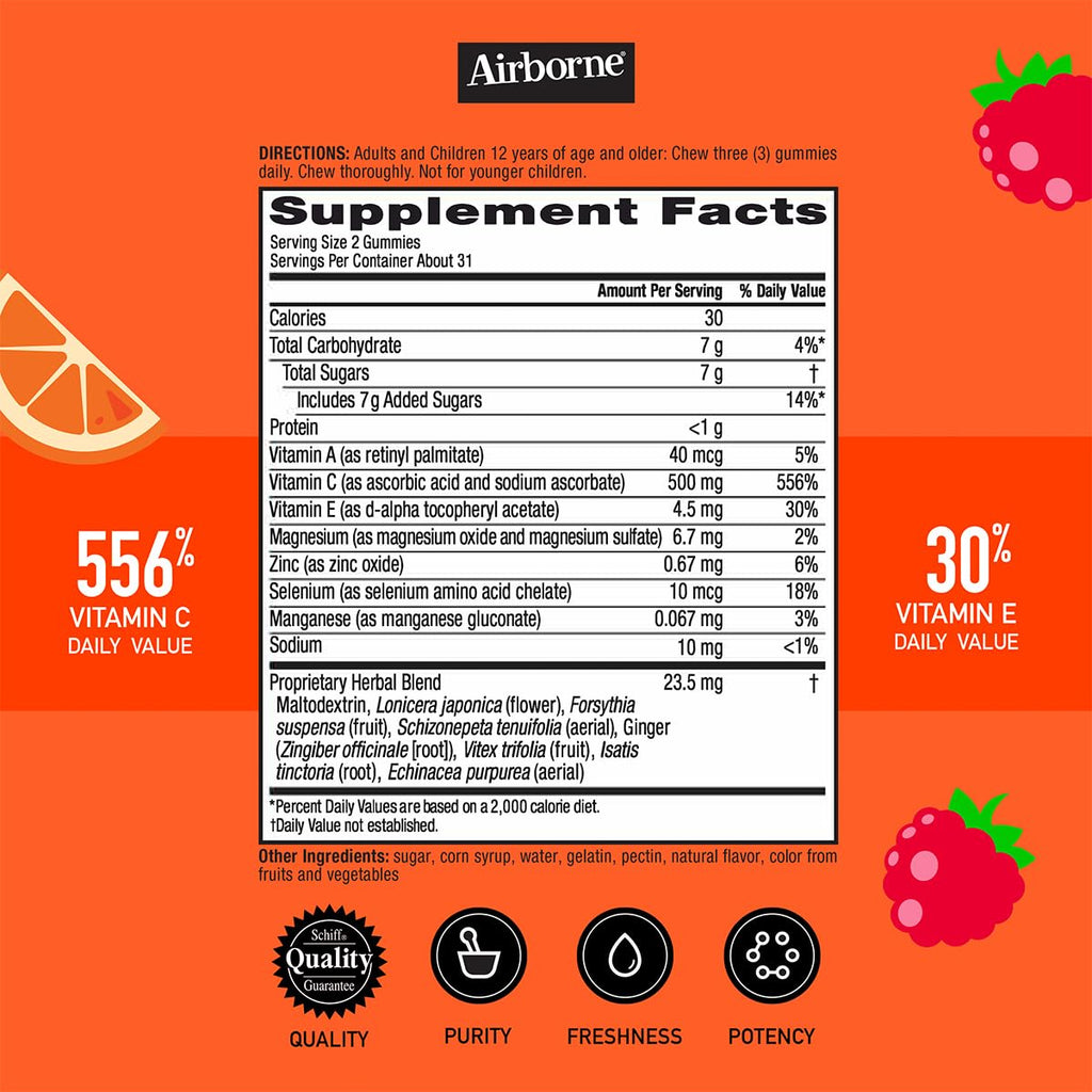 Airborne Kids 500mg Vitamin C Gummies, Kids Immune Support Zinc Gummies with Powerful Antioxidants VIT C & E - 63 Gummies, Assorted Fruit Flavor (Pack of 4)
