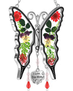 KY&BOSAM Mom Gift Butterfly Glass Pressed Flowers Suncatcher Window Hanging