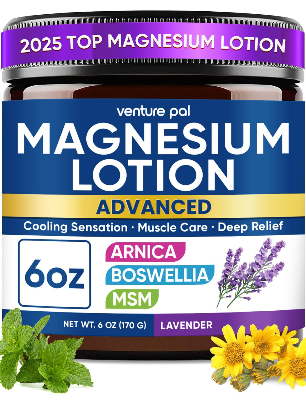 Magnesium Lotion with Arnica, MSM & Boswellia – Cooling Relief & Relaxation, Magnesium Cream for Muscles & Joints – Ideal for Legs or Feet - Safe for Kids – 6 fl oz