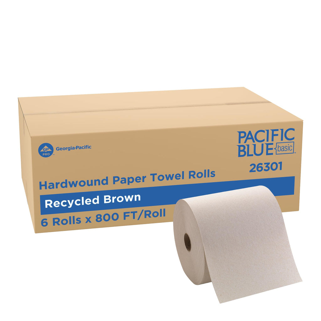 Georgia-Pacific Pacific Blue Basic Recycled Hardwound Paper Towel Rolls by GP PRO (Georgia-Pacific); Brown; 26301; 800 Feet Per Roll; 6 Rolls Per Case