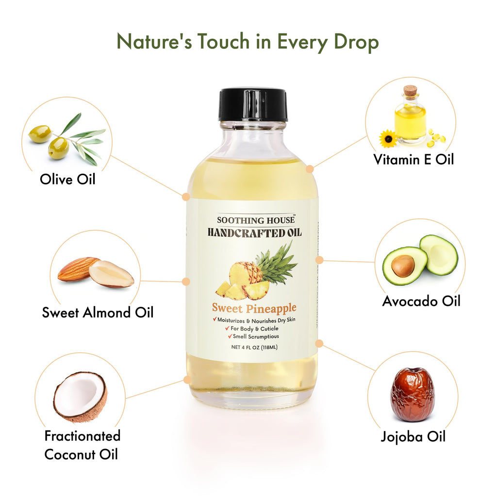 Soothing House Sweet Pineapple Body Oil - Moisturizing Body Oil for Soft, Glowing Skin with Almond & Jojoba Oil (4 fl oz)