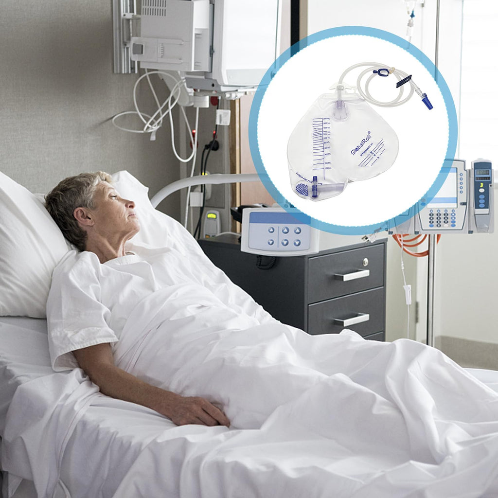 GlobalRoll Urinary Drainage Bag with Anti-Reflux Chamber, Urine Bag with 2000 mL Volume, 48" Drainage Tube, Clips and Hanging Hook, Professional Urinary Bag for Home and Hospitals Health Aids,10 Pack