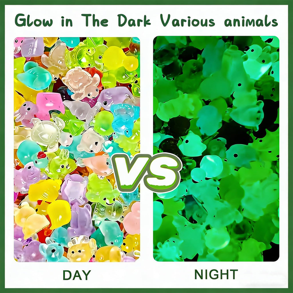 100PCS Mini Glow in The Dark Resin Animals, Blind Bags, Mini Resin Animals for DIY Fairy Garden Micro