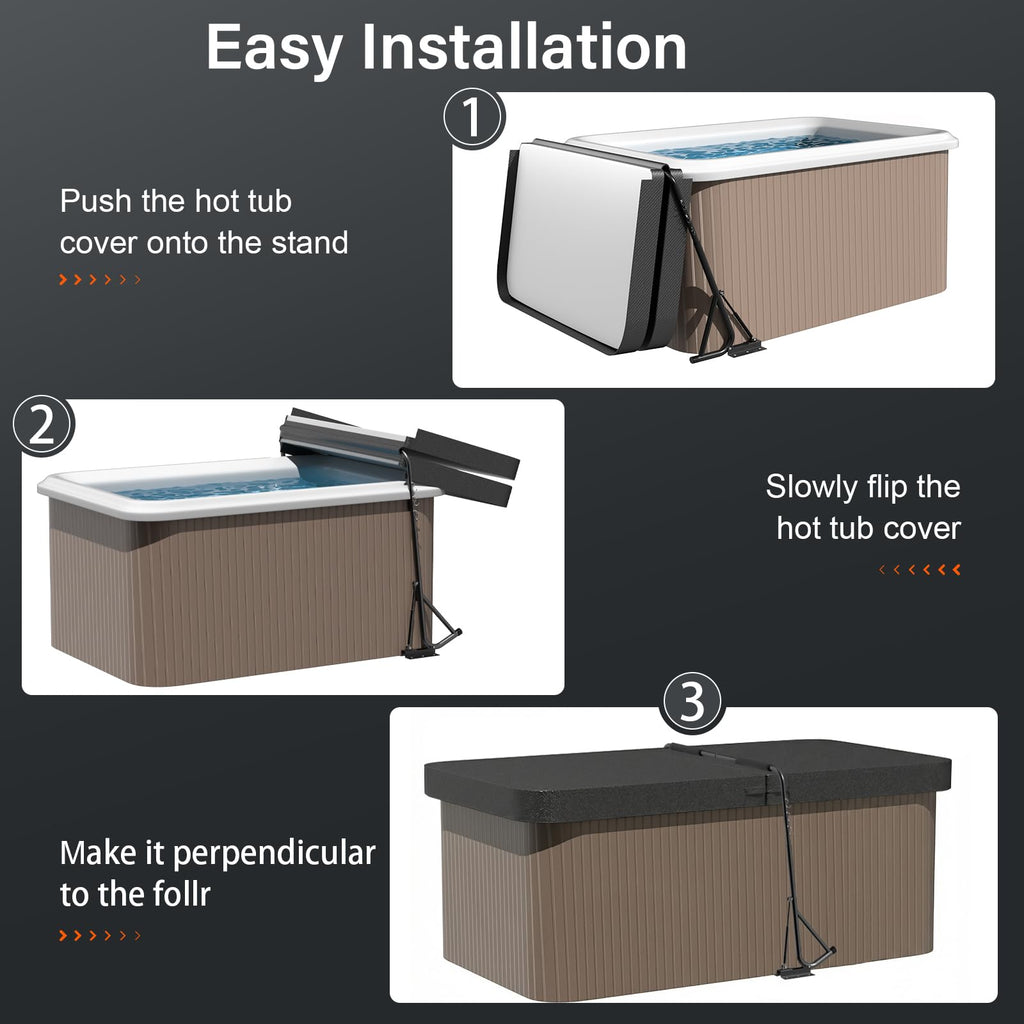 Utheer Hydraulic Hot Tub Cover Lift, Powder-Coated Carbon Steel Spa Cover Lifter with 6 Hooks, Adjustable 31.5-41.3H x 57-92.5W, Drill-Free or Screw-in, Heavy Duty for Rectangular Hot Tubs & Spas