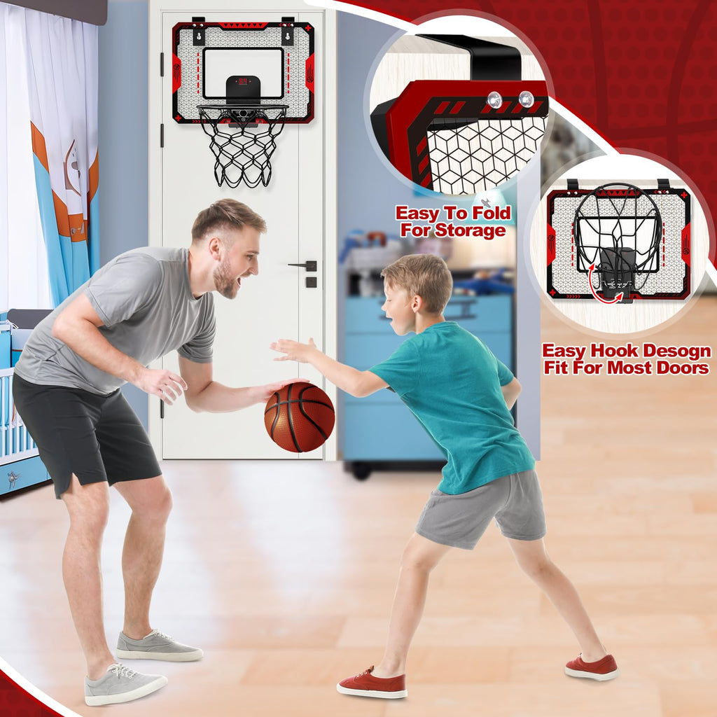 Mini Basketball Hoop for Kids, Over The Door Indoor Basketball Hoops, Red