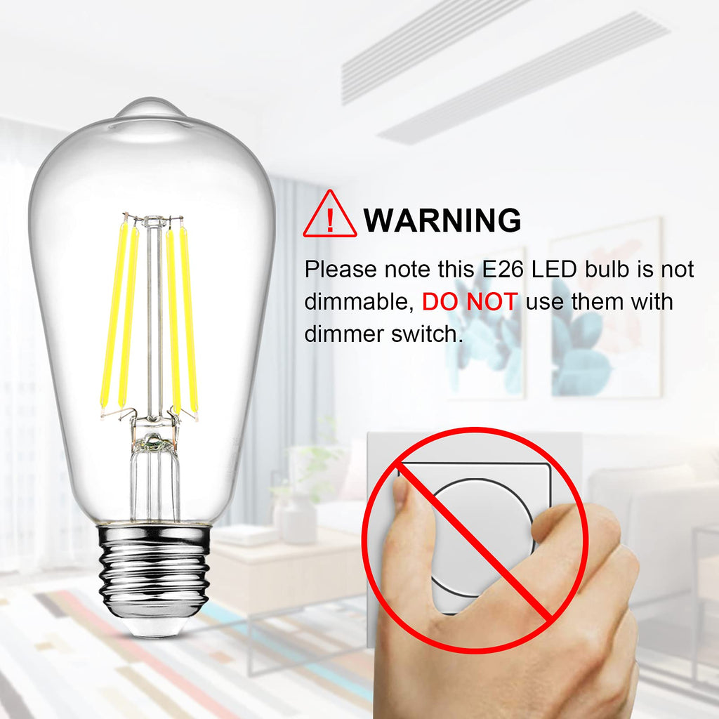 Ascher Vintage LED Edison Bulbs, 6W, Equivalent 60W, Non-Dimmable, Daylight 5000K, 700Lumens, ST58 Antique LED Filament Bulbs with 80+ CRI, E26 Medium Base, Clear Glass, Pack of 4
