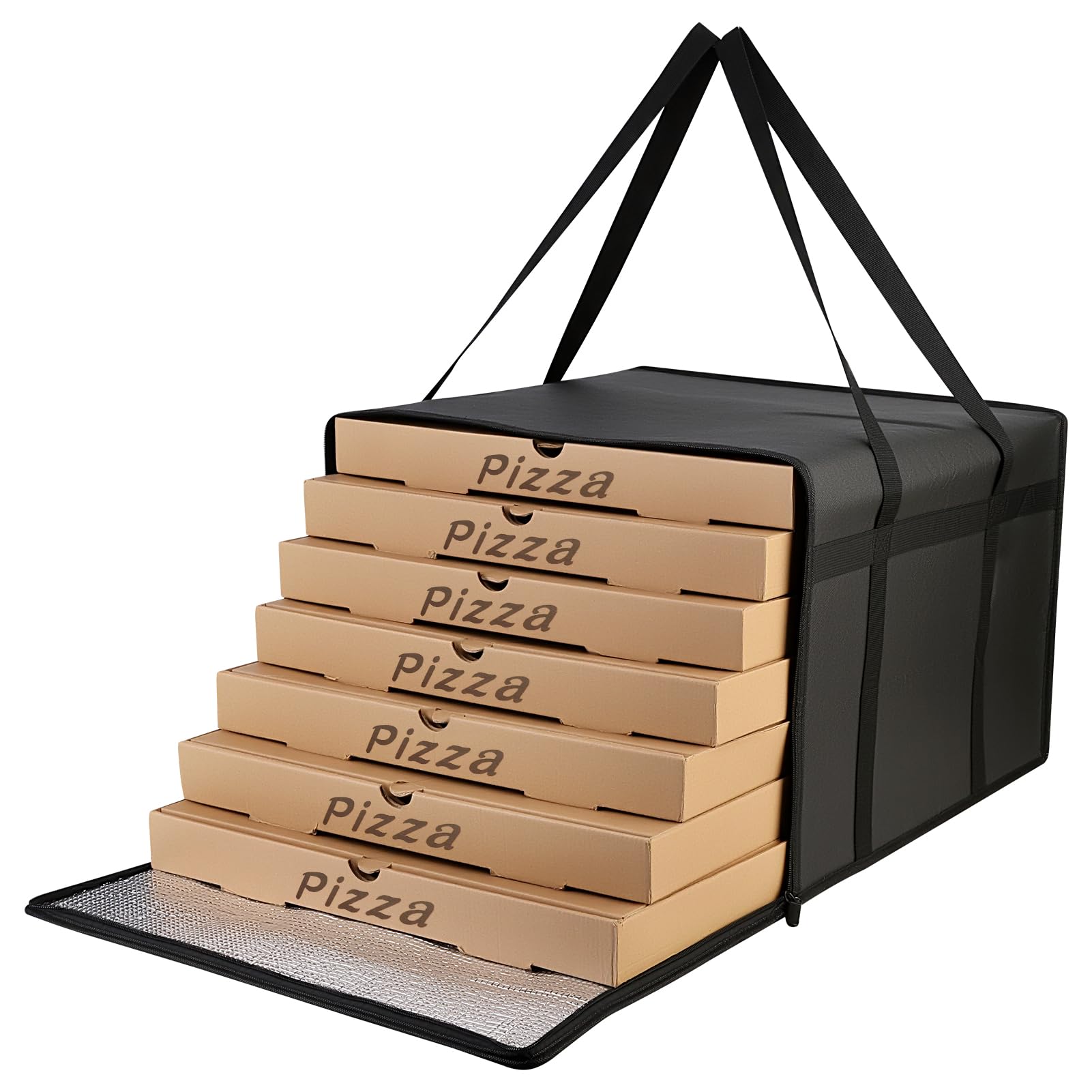 Bodaon Pizza Bags for Delivery, 24" x 24" x 14" Insulated Pizza Bag, Black