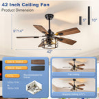 Depuley 42-Inch Ceiling Fans with Lights: Caged Ceiling Fans Dual Finish 5 Blades - Rustic Ceiling Fan with Remote Control for Farmhouse Living Room Outdoor Porch Noiseless (Black Walnut)