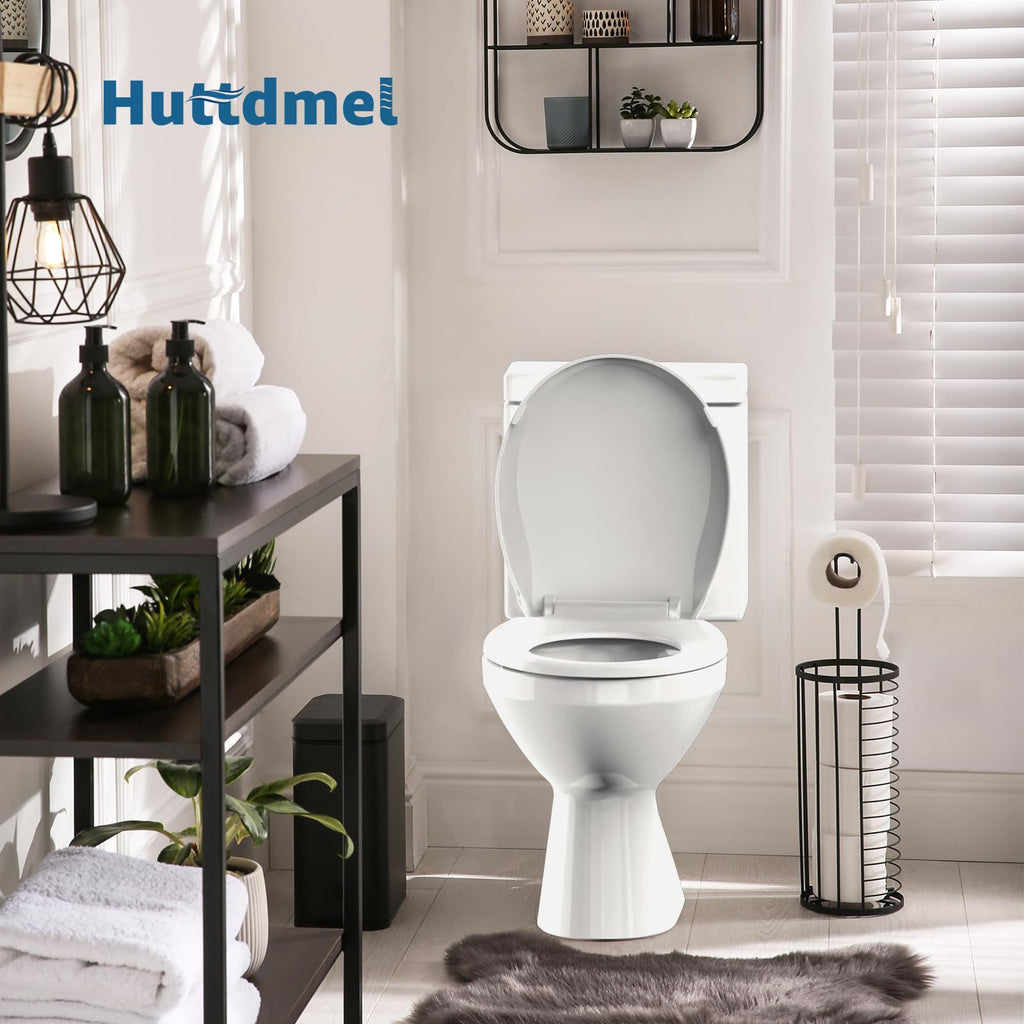 Round Toilet Seat Soft Close 16.5'',Standard Universal Toilet Lid Round with PP Material Safe,Easy to Clean and Install,Ergonomic design,Never Loosens,2 Years Support,White Plastic