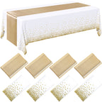 Breling 8 Pack White and Gold Tablecloths and Satin Runners Set