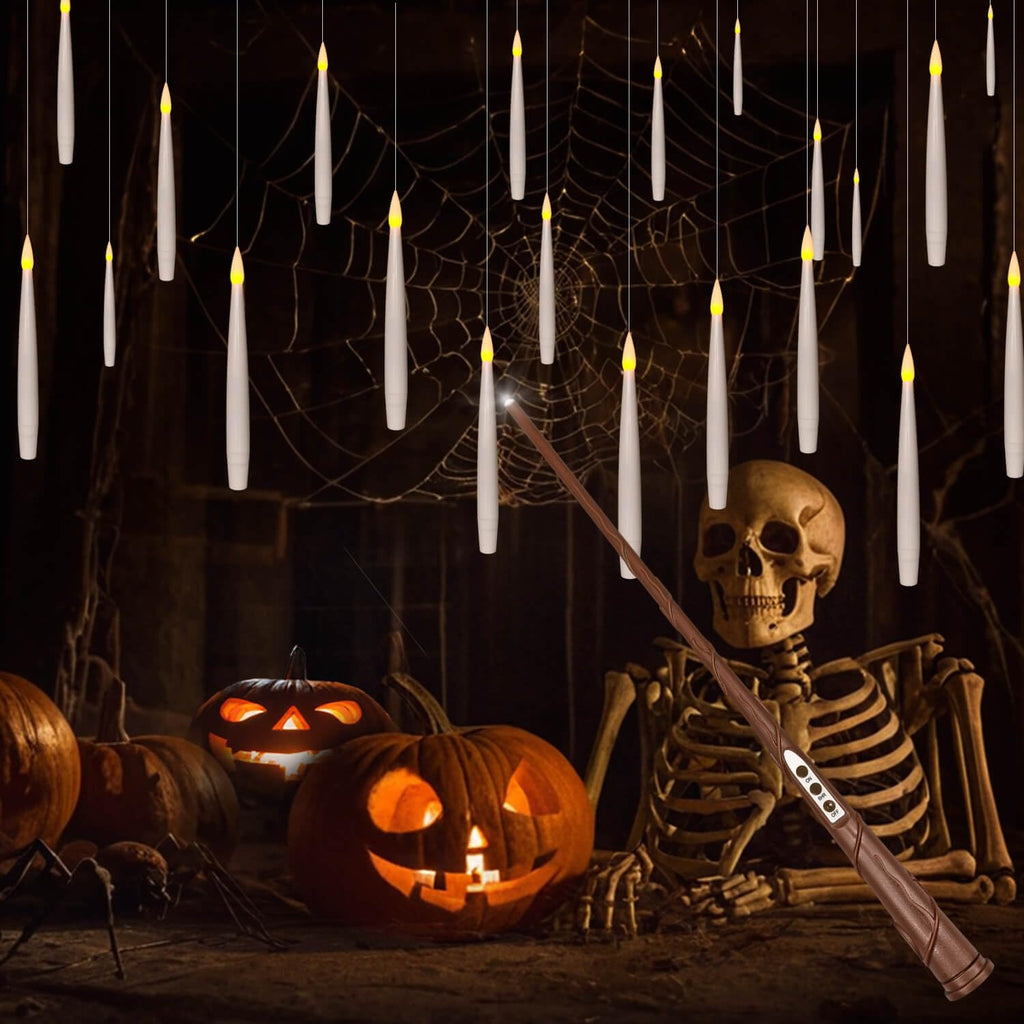 Leejec 20Pcs Floating Candle with Wand Remote, 6/18H Timer, Halloween Decor