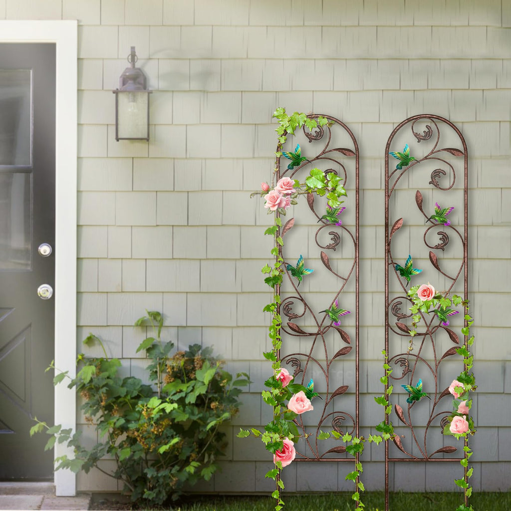 aboxoo 2-Pack Hummingbird Metal Garden Trellis,60" Decorative Outdoor Fence